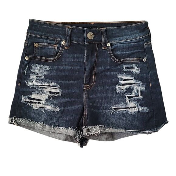 American Eagle Distressed Hi-Rise Shortie Shorts Size 2 - Picture 1 of 5